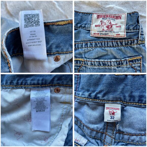 š„True Religion Section Straight Leg Holes Ripped Distressed Grunge Men Jeans 32 - Picture 15 of 16